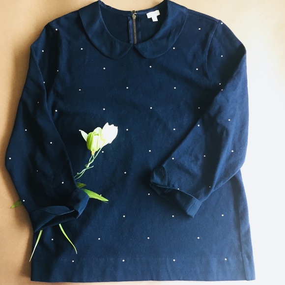 J. Crew Sweaters - J Crew Blue Pindot Sweater Peter Pan Collar